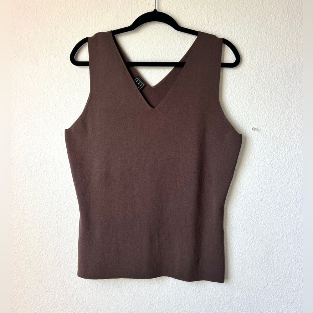 Due Per‎ Due Brown Ribbed Sleeveless V-Neck Knit Top Sz XL